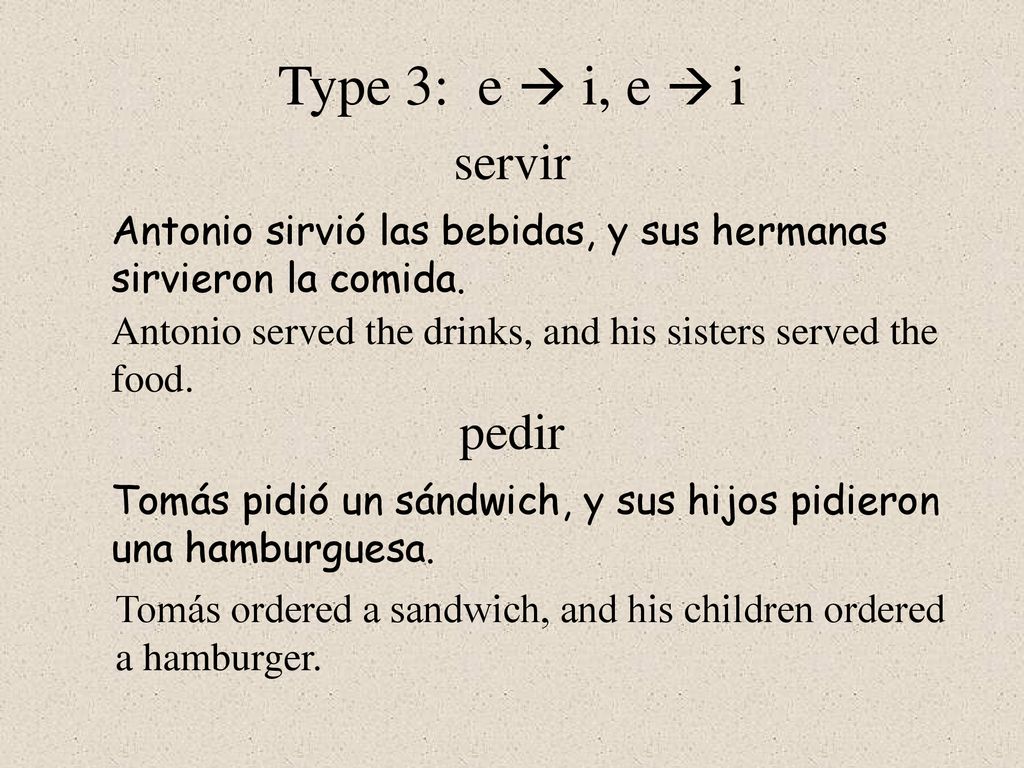 Type 3: e  i, e  i servir pedir