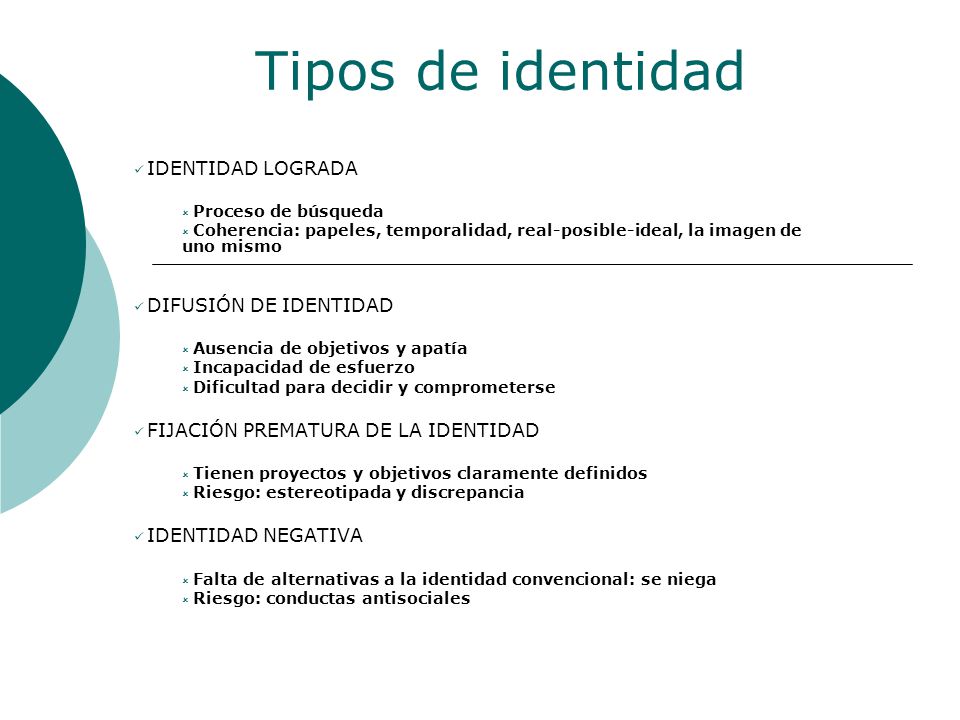 Tipos de identidad IDENTIDAD LOGRADA DIFUSIÓN DE IDENTIDAD