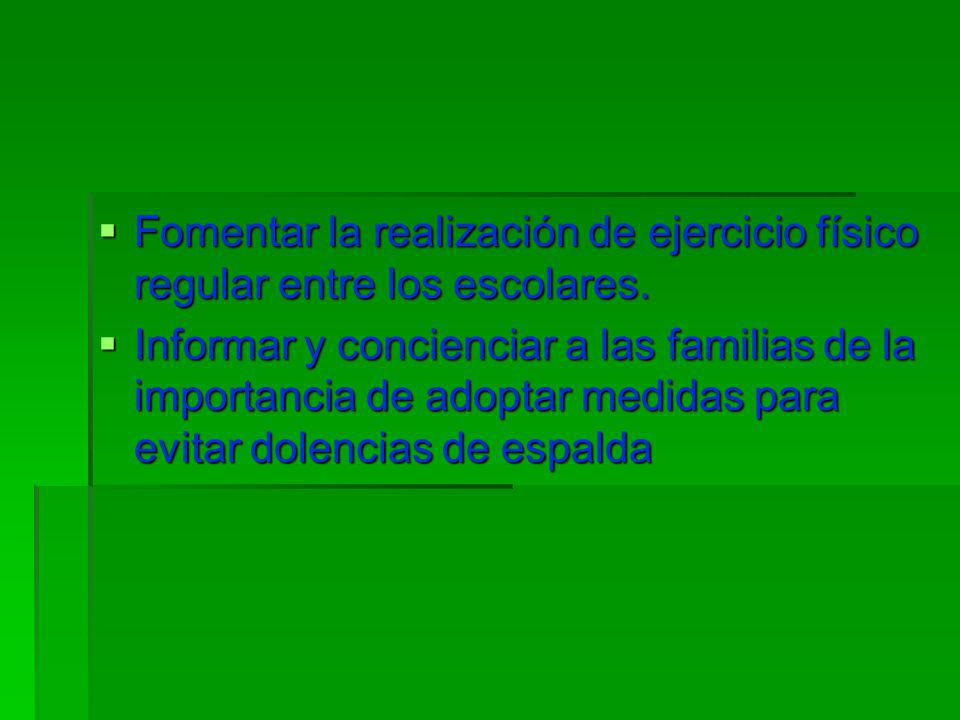 Fomentar la realización de ejercicio físico regular entre los escolares.