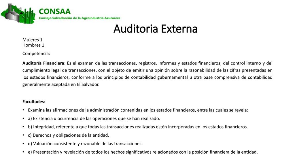 Auditoria Externa Mujeres 1 Hombres 1 Competencia: