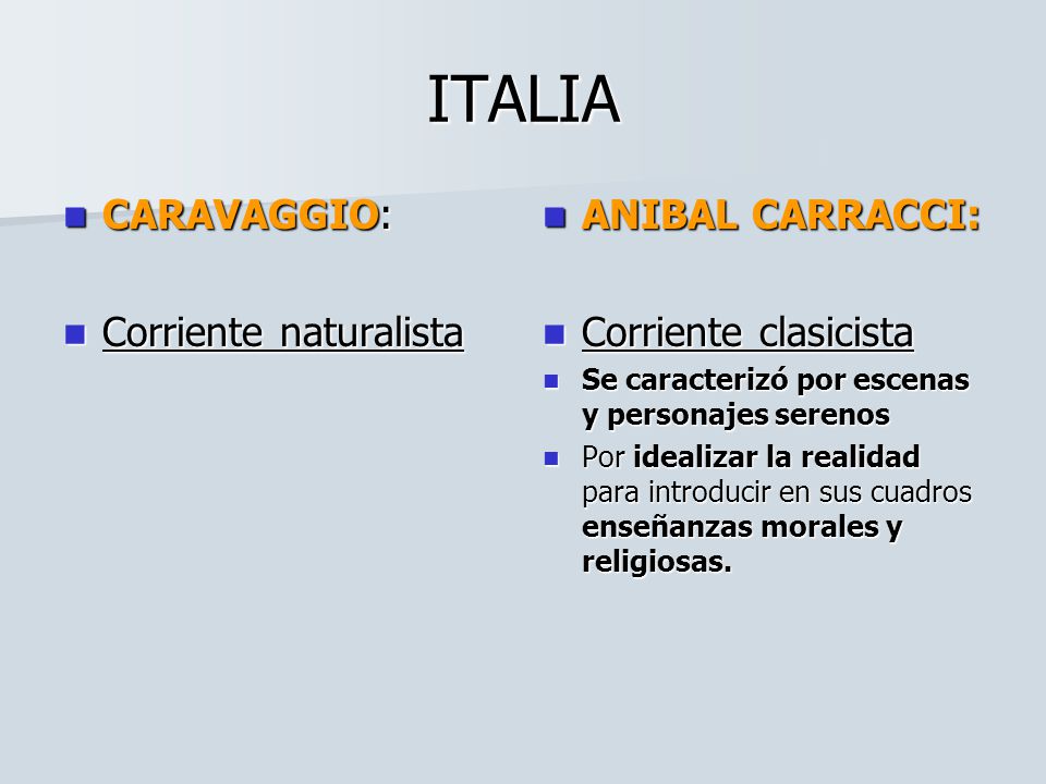 ITALIA CARAVAGGIO: Corriente naturalista ANIBAL CARRACCI: