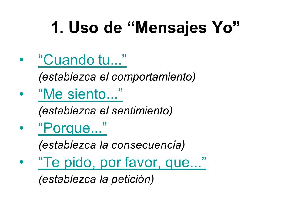 1. Uso de Mensajes Yo Cuando tu... Me siento... Porque...