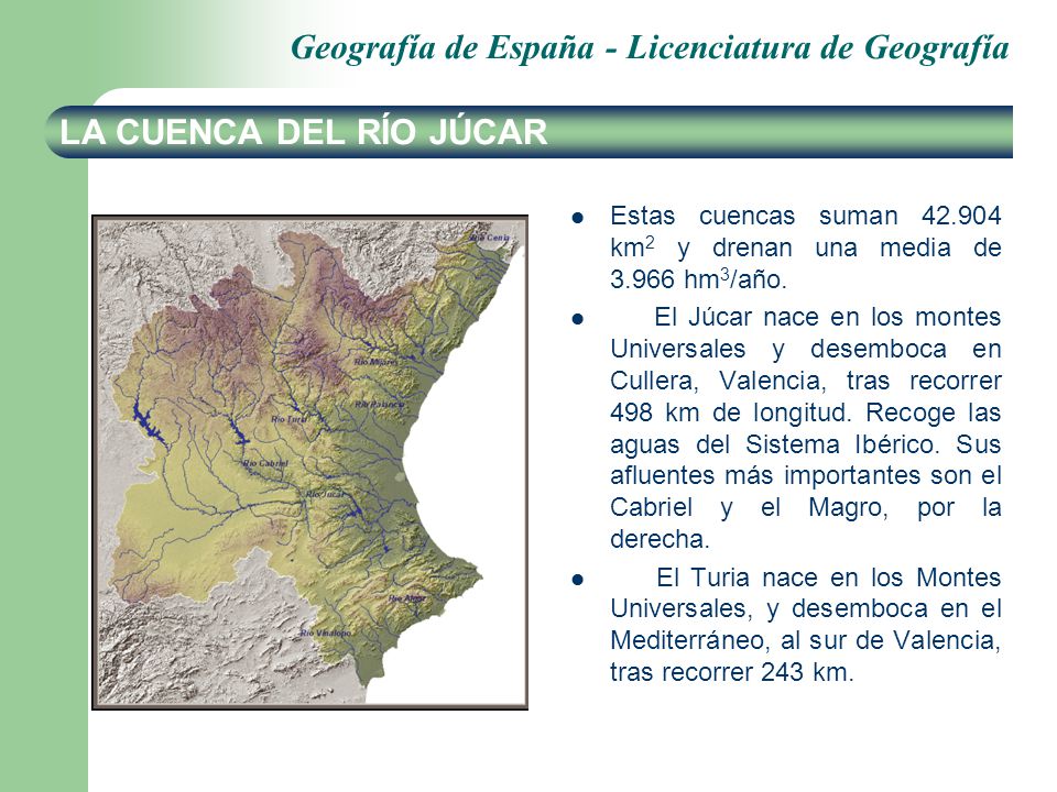 LA CUENCA DEL RÍO JÚCAR Estas cuencas suman km2 y drenan una media de hm3/año.
