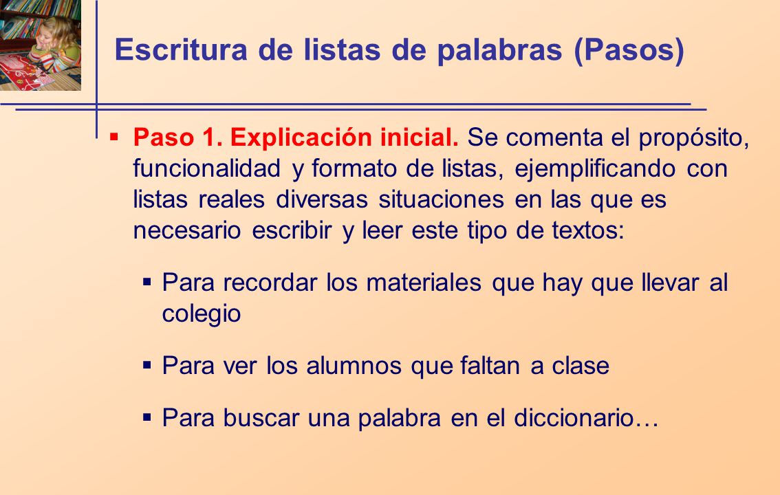 Escritura de listas de palabras (Pasos)