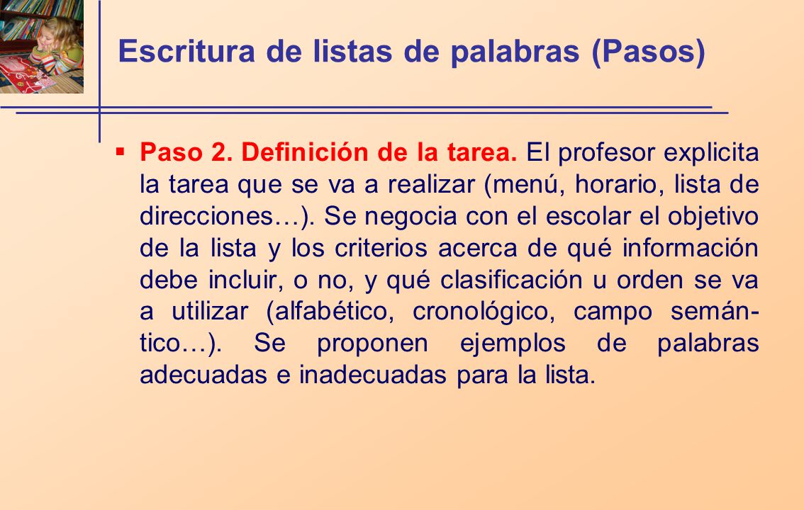 Escritura de listas de palabras (Pasos)