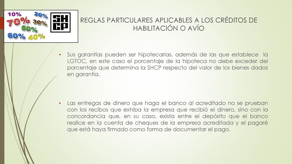 REGLAS PARTICULARES APLICABLES A LOS CRÉDITOS DE HABILITACIÓN O AVÍO
