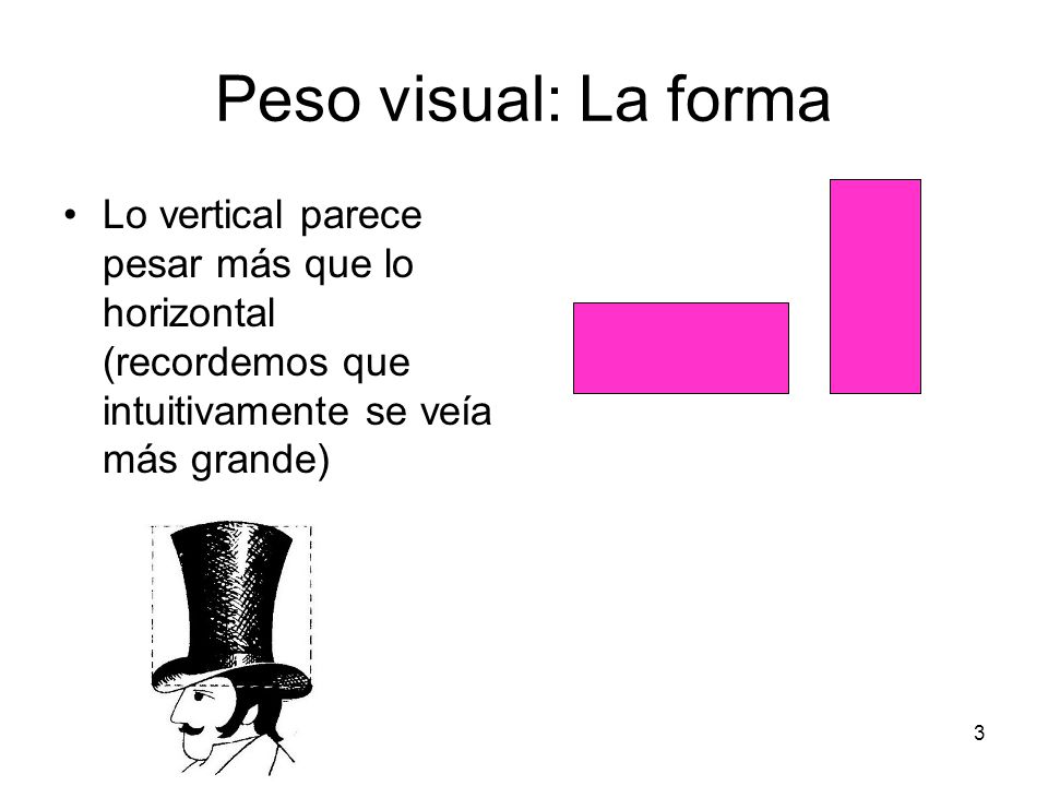 Peso visual: La forma Lo vertical parece pesar más que lo horizontal (recordemos que intuitivamente se veía más grande)