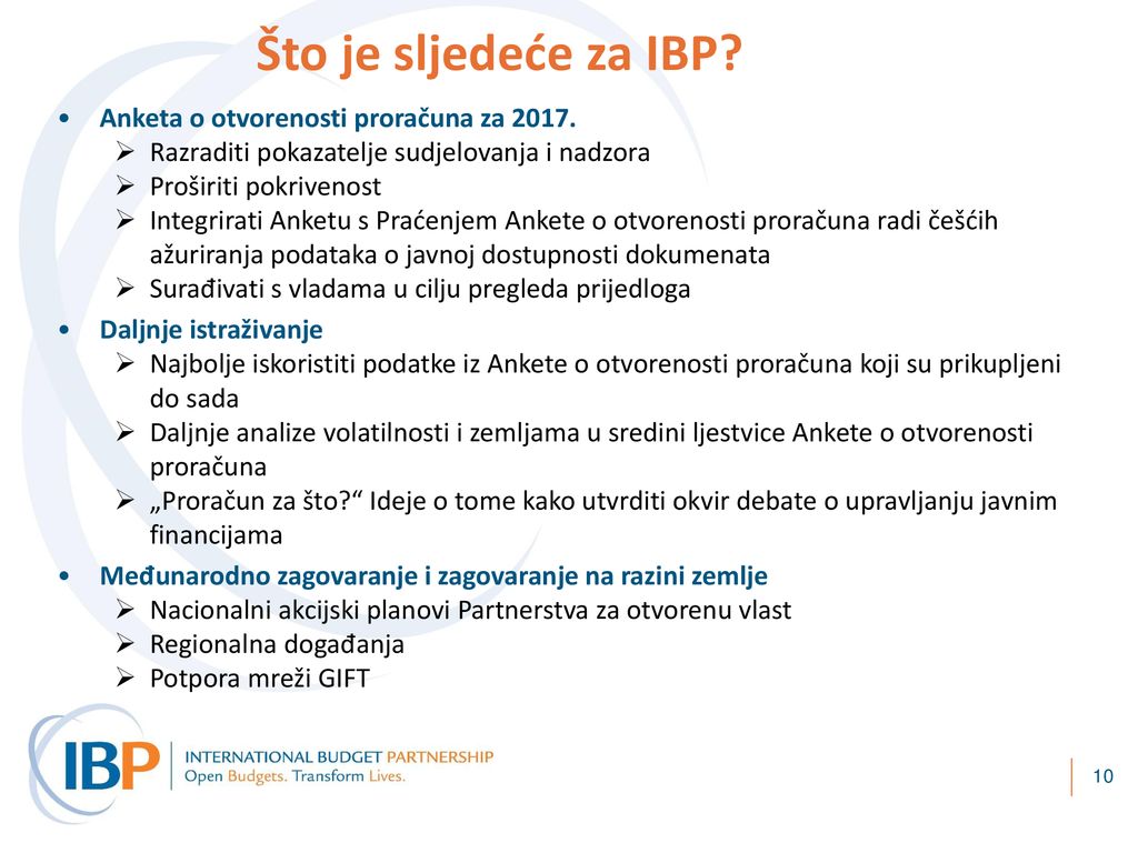 Što je sljedeće za IBP Anketa o otvorenosti proračuna za 2017.
