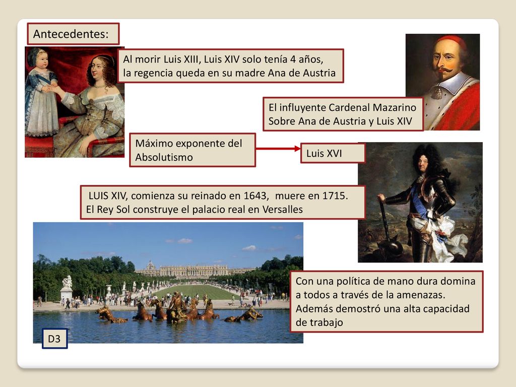 Antecedentes: Al morir Luis XIII, Luis XIV solo tenía 4 años,