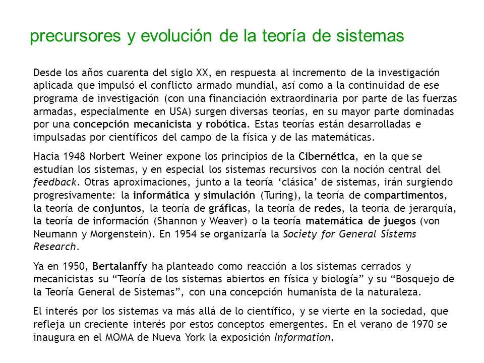 precursores y evolución de la teoría de sistemas