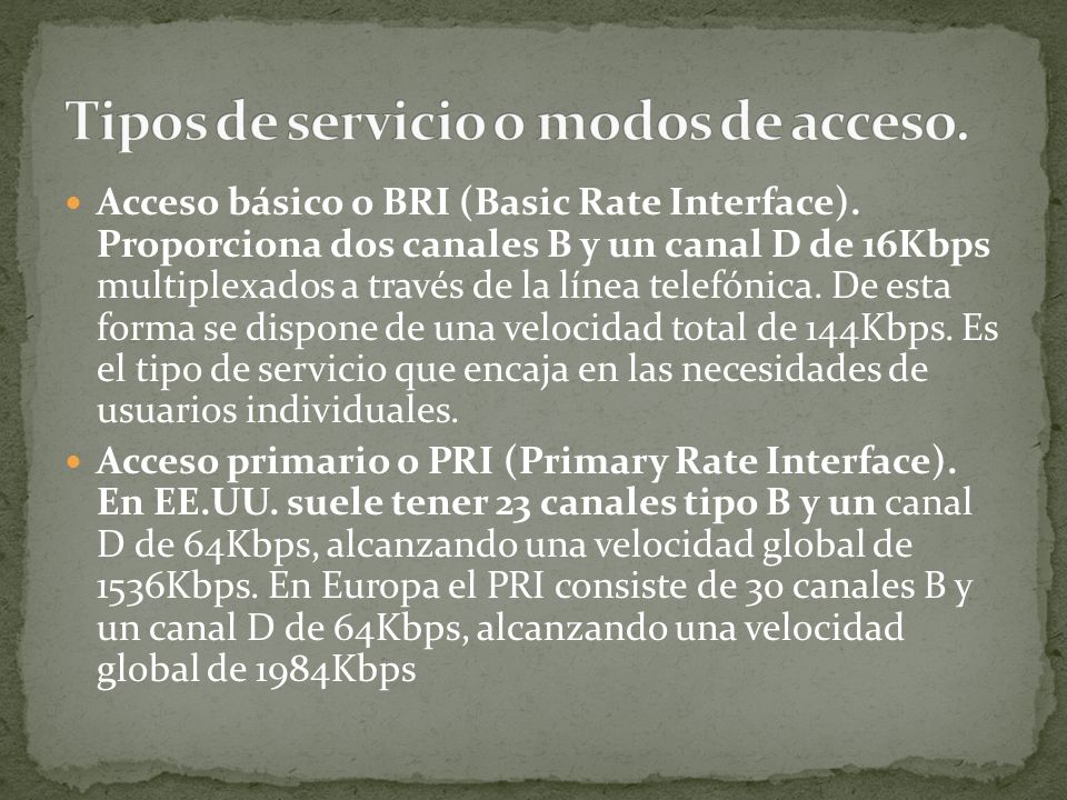 Tipos de servicio o modos de acceso.