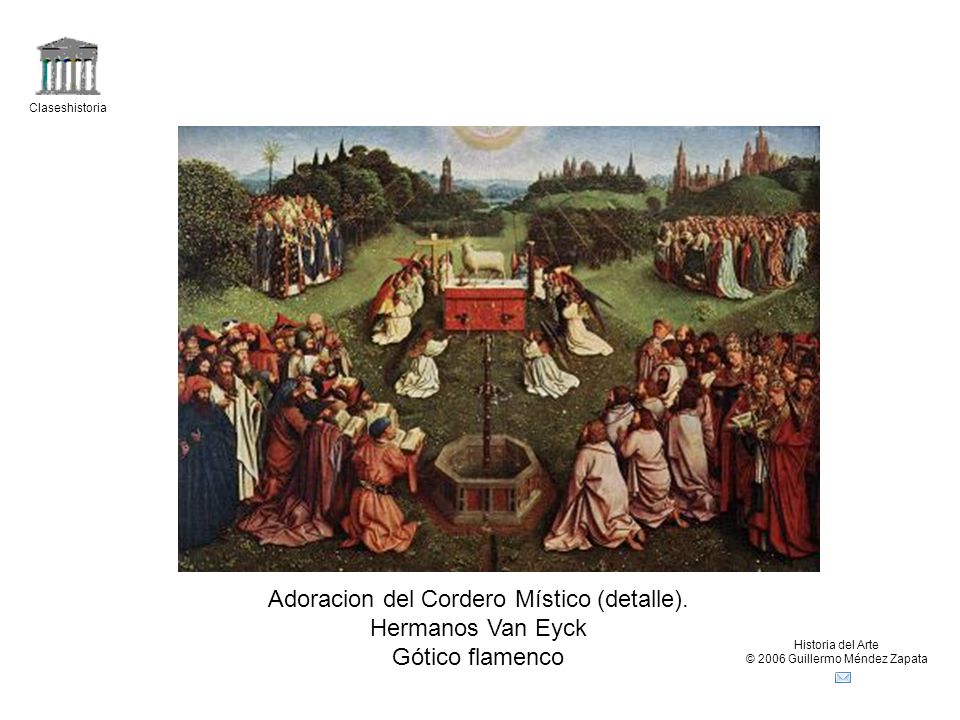 Adoracion del Cordero Místico (detalle). Hermanos Van Eyck