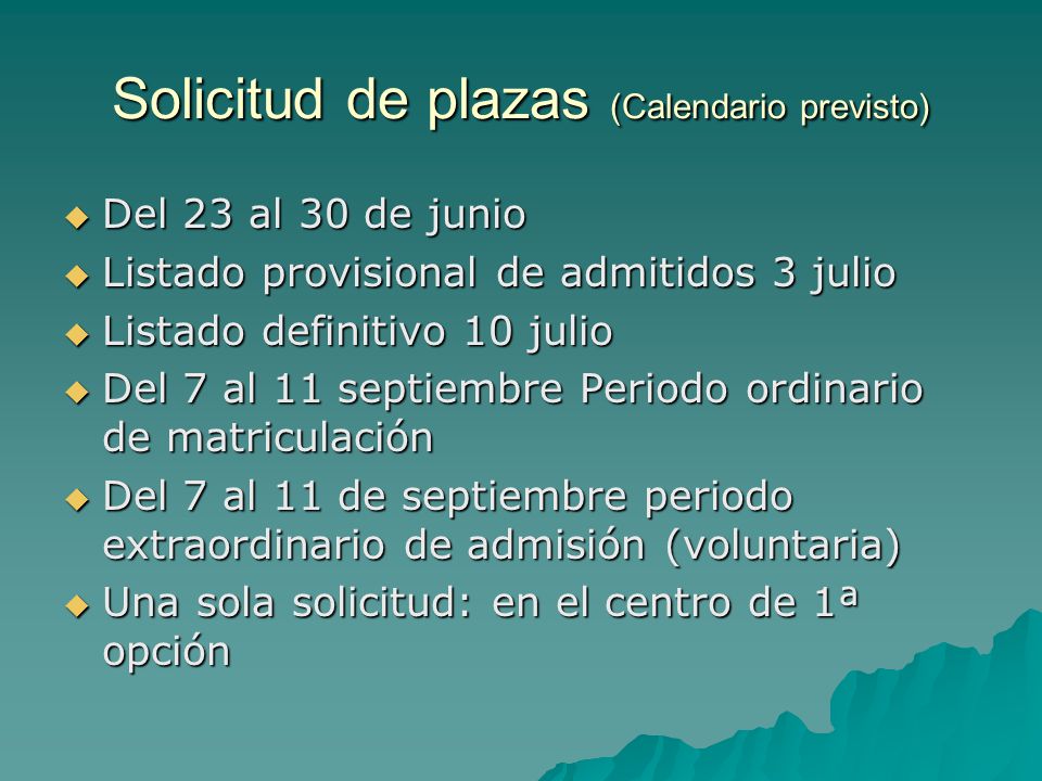 Solicitud de plazas (Calendario previsto)