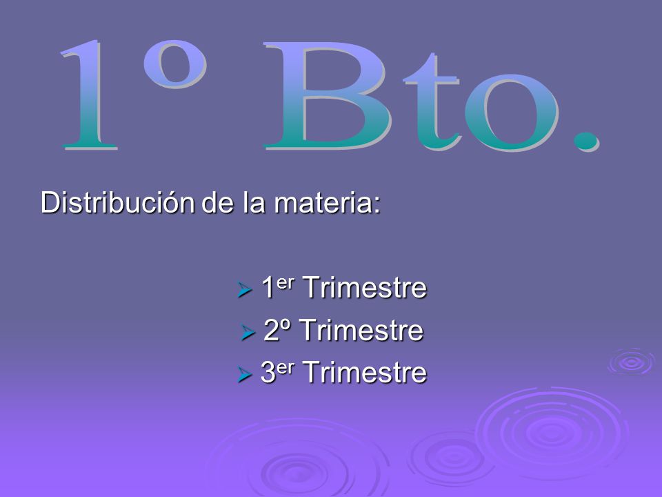 1º Bto. Distribución de la materia: 1er Trimestre 2º Trimestre