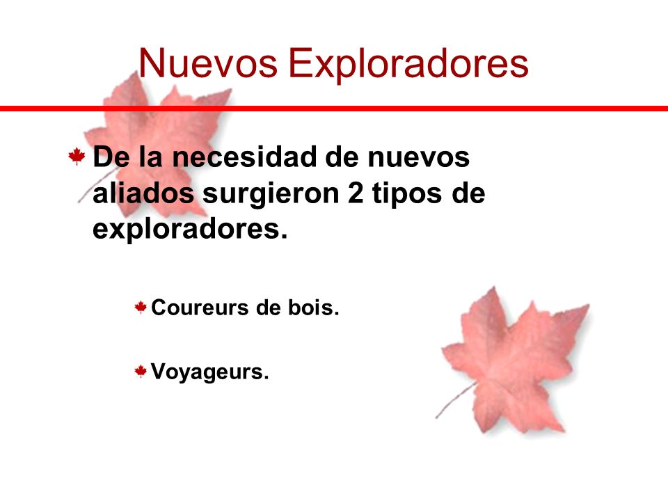 Nuevos Exploradores De la necesidad de nuevos aliados surgieron 2 tipos de exploradores. Coureurs de bois.