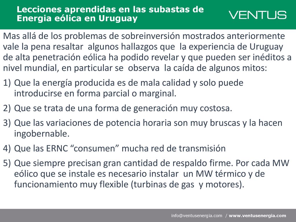 Lecciones aprendidas en las subastas de Energia eólica en Uruguay