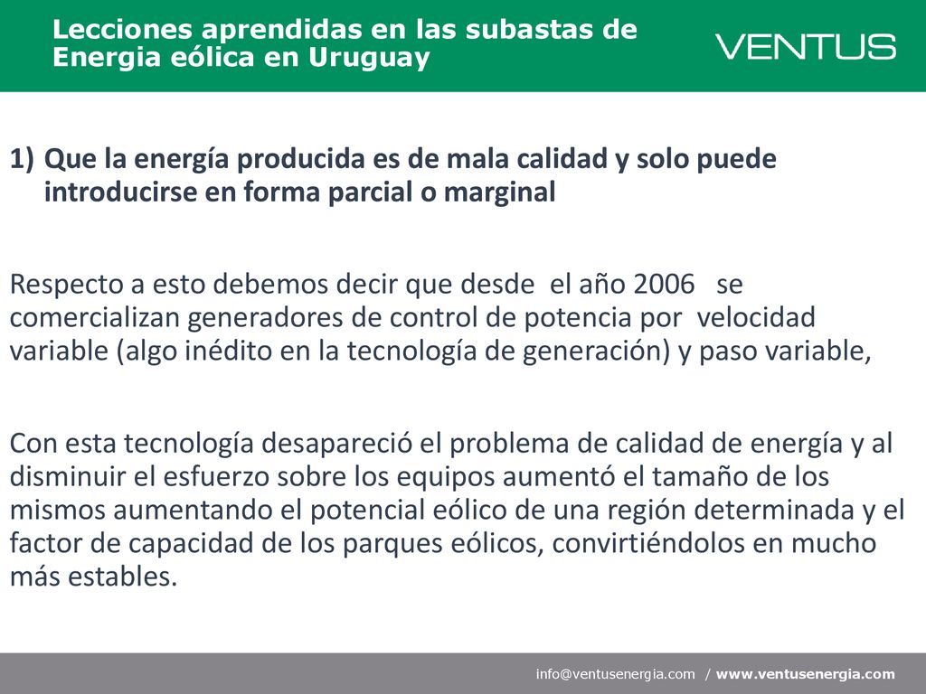 Lecciones aprendidas en las subastas de Energia eólica en Uruguay