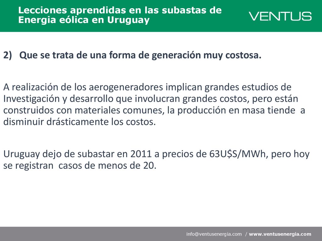 Lecciones aprendidas en las subastas de Energia eólica en Uruguay