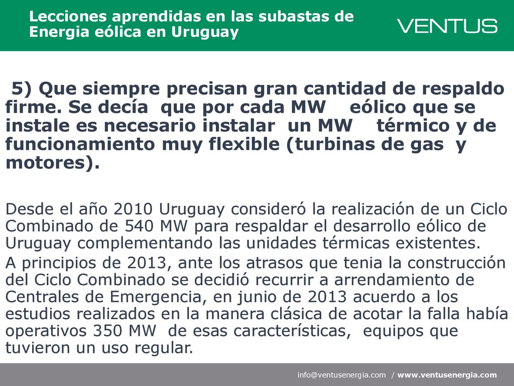 Lecciones aprendidas en las subastas de Energia eólica en Uruguay
