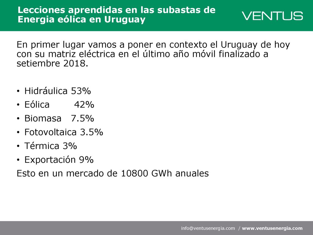 Lecciones aprendidas en las subastas de Energia eólica en Uruguay