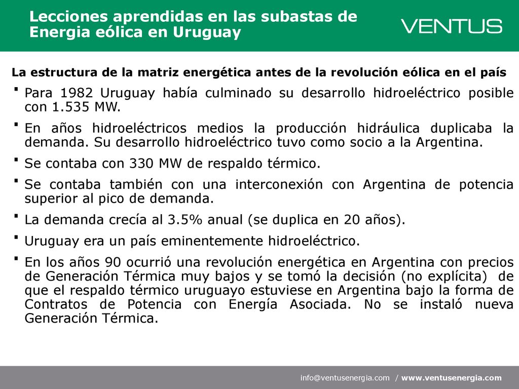 Lecciones aprendidas en las subastas de Energia eólica en Uruguay