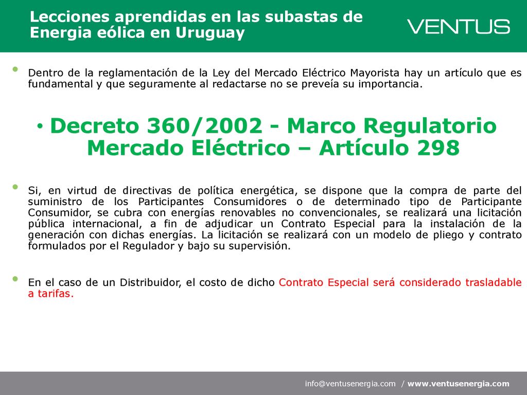 Lecciones aprendidas en las subastas de Energia eólica en Uruguay