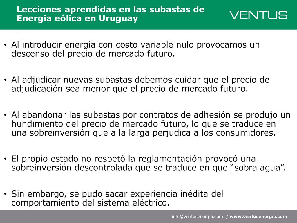 Lecciones aprendidas en las subastas de Energia eólica en Uruguay