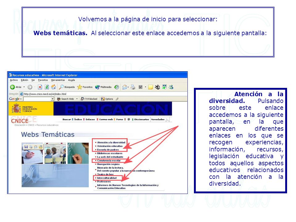 Volvemos a la página de inicio para seleccionar: Webs temáticas