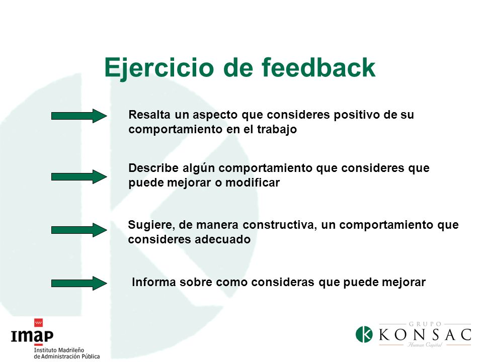 Ejercicio de feedback Resalta un aspecto que consideres positivo de su comportamiento en el trabajo.