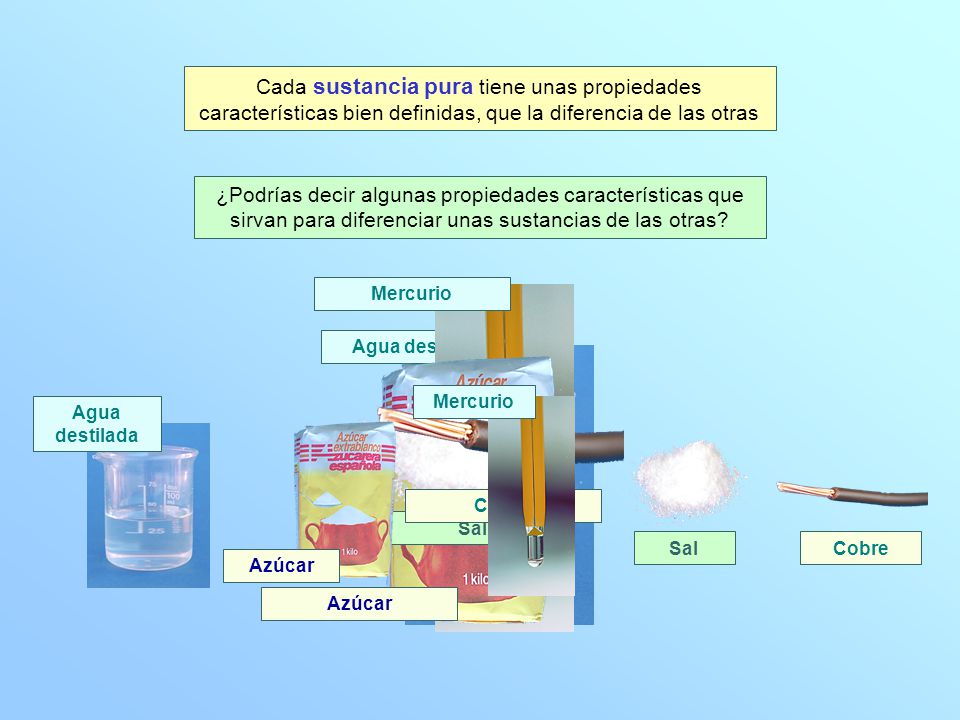 Cada sustancia pura tiene unas propiedades características bien definidas, que la diferencia de las otras