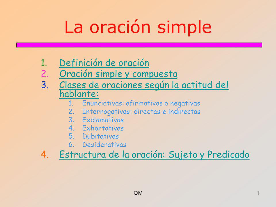 La oración simple Definición de oración Oración simple y compuesta