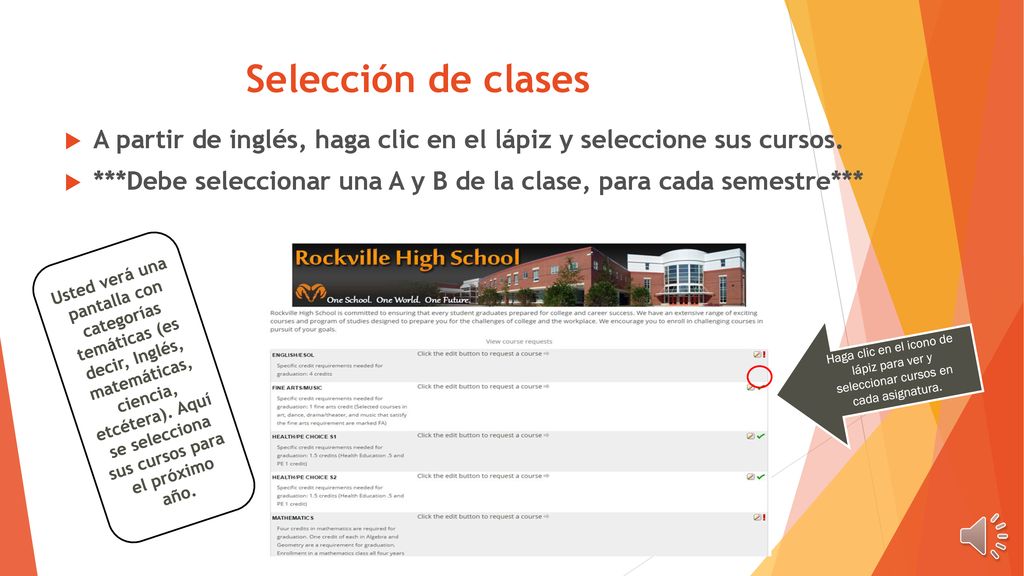 A partir de inglés, haga clic en el lápiz y seleccione sus cursos.