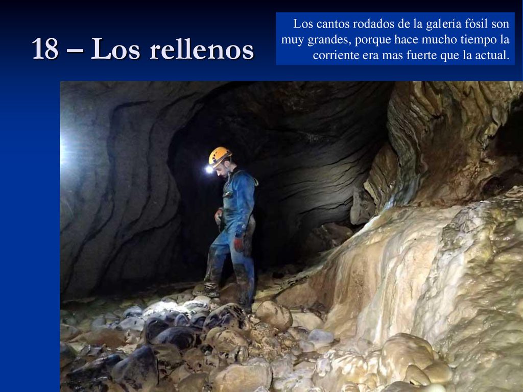 Los cantos rodados de la galería fósil son muy grandes, porque hace mucho tiempo la corriente era mas fuerte que la actual.
