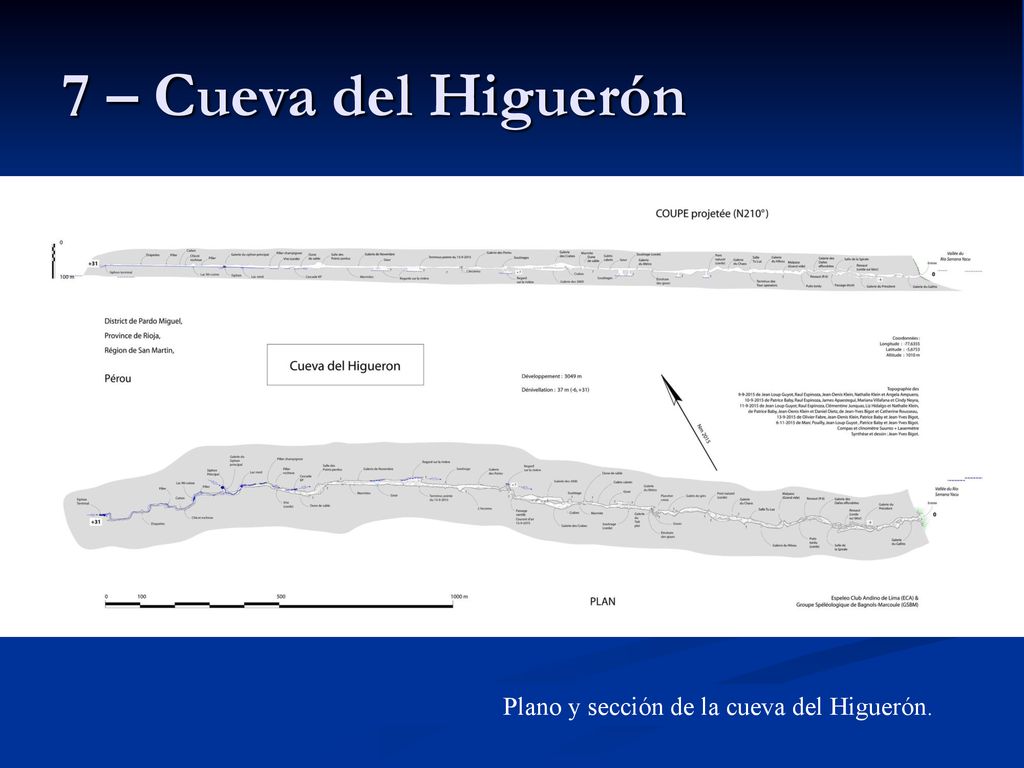 7 – Cueva del Higuerón Plano y sección de la cueva del Higuerón.