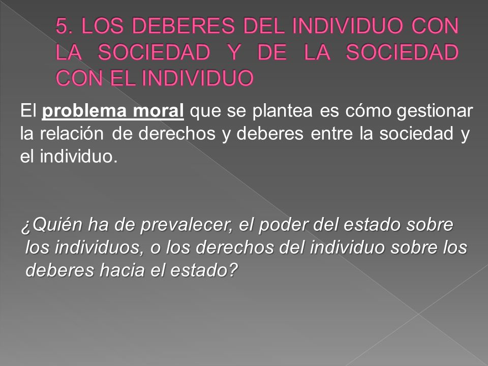 5. LOS DEBERES DEL INDIVIDUO CON LA SOCIEDAD Y DE LA SOCIEDAD CON EL INDIVIDUO