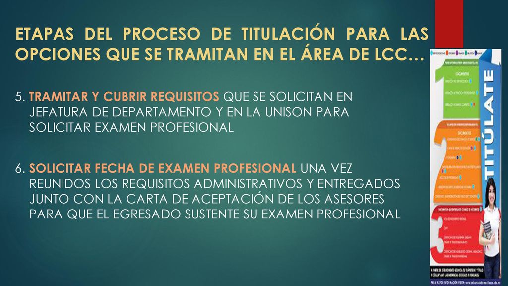 ETAPAS DEL PROCESO DE TITULACIÓN PARA LAS OPCIONES QUE SE TRAMITAN EN EL ÁREA DE LCC…
