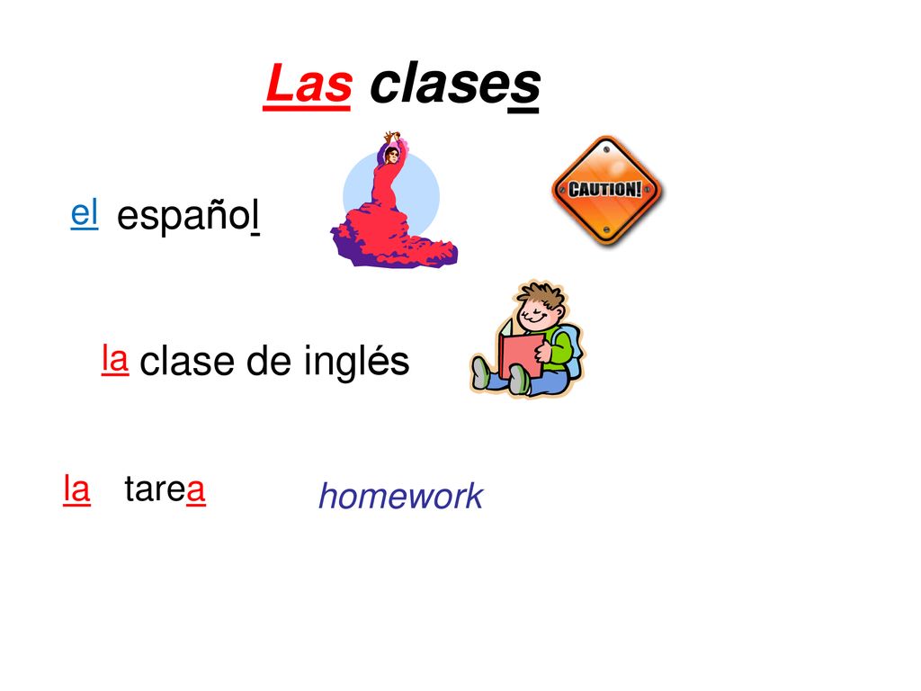 clases Las el español la clase de inglés la tarea homework