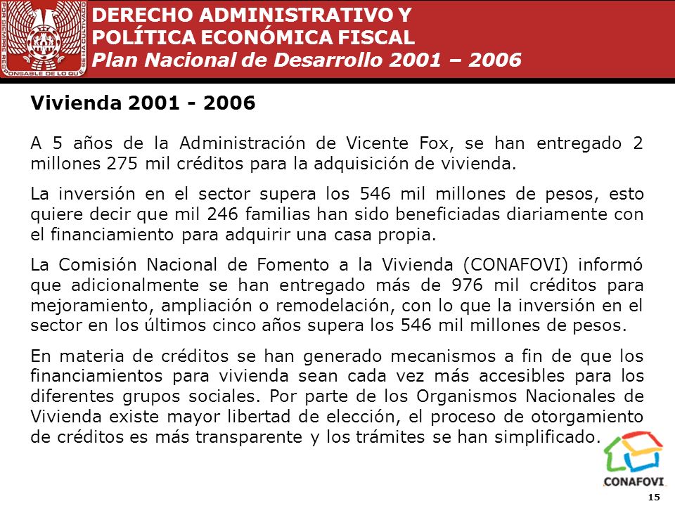 Vivienda A 5 años de la Administración de Vicente Fox, se han entregado 2 millones 275 mil créditos para la adquisición de vivienda.