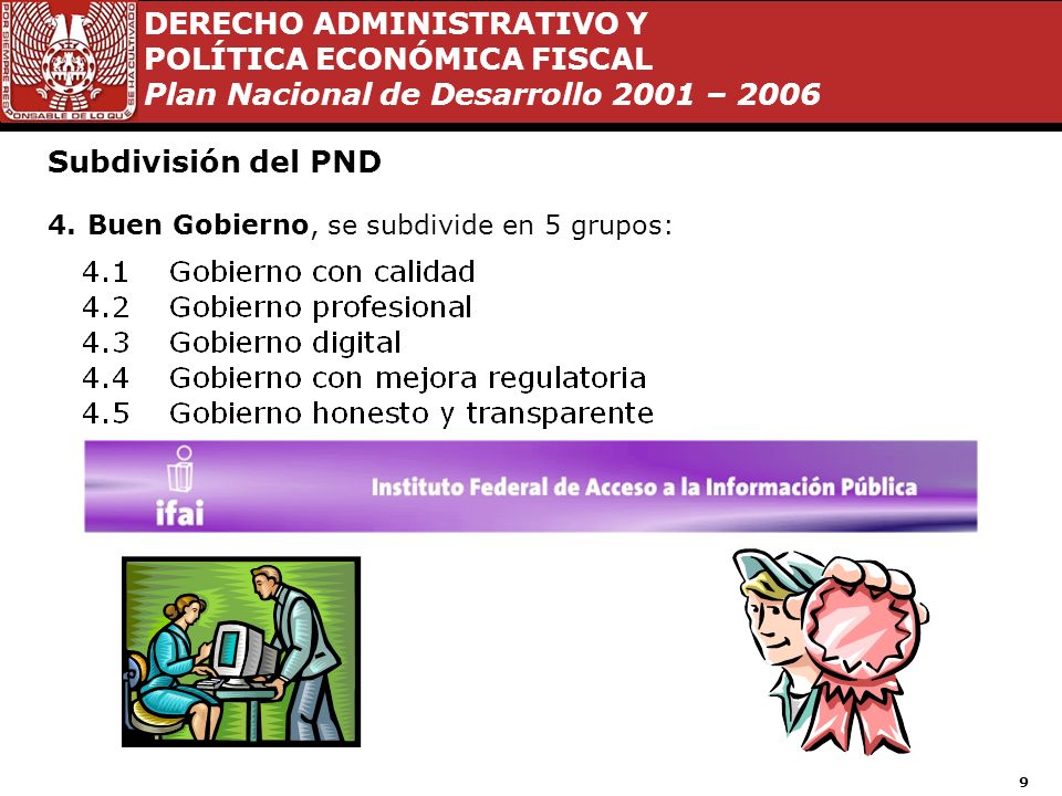 Subdivisión del PND Buen Gobierno, se subdivide en 5 grupos: