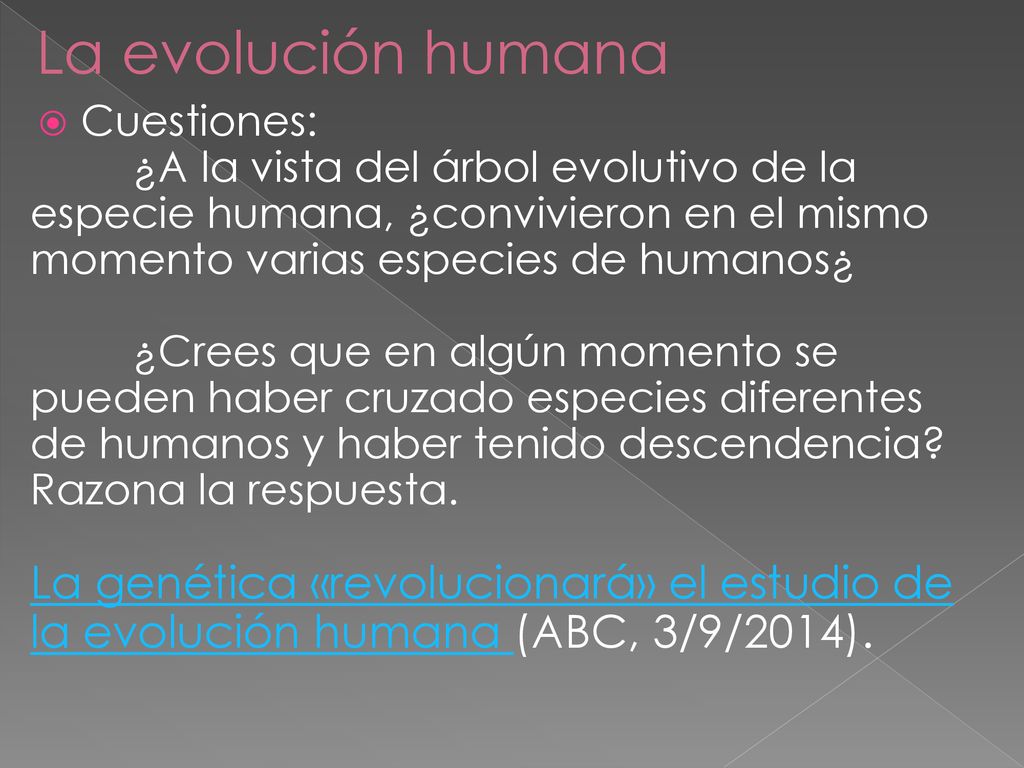 La evolución humana Cuestiones: ¿A la vista del árbol evolutivo de la especie humana, ¿convivieron en el mismo momento varias especies de humanos¿