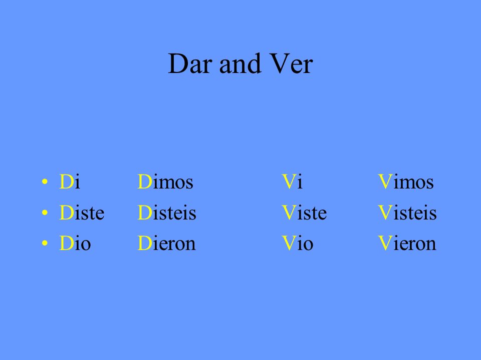 Dar and Ver Di Dimos Vi Vimos Diste Disteis Viste Visteis