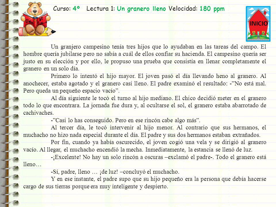 Curso: 4º Lectura 1: Un granero lleno Velocidad: 180 ppm