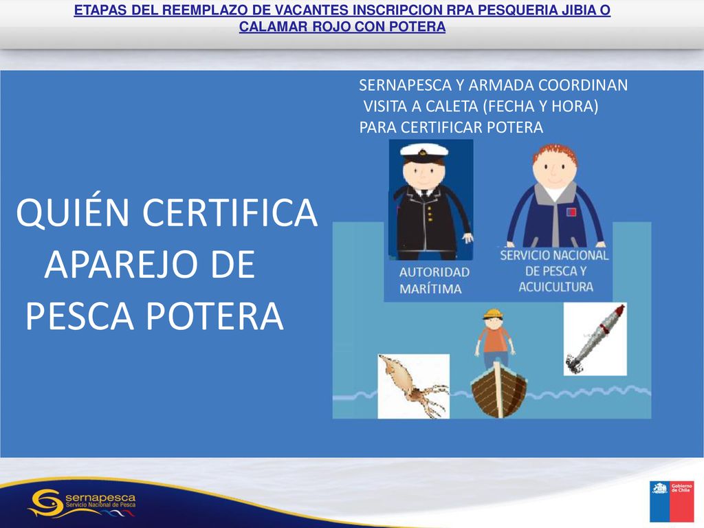 APAREJO DE PESCA POTERA QUIÉN CERTIFICA SERNAPESCA Y ARMADA COORDINAN