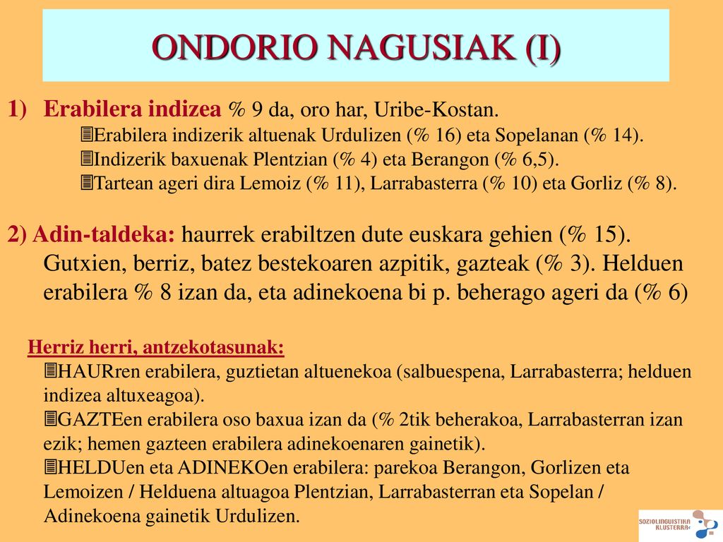 ONDORIO NAGUSIAK (I) Erabilera indizea % 9 da, oro har, Uribe-Kostan.