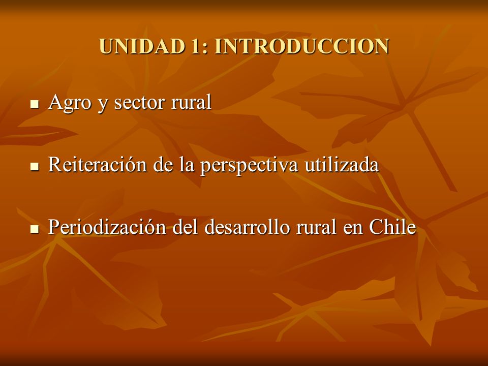 UNIDAD 1: INTRODUCCION Agro y sector rural. Reiteración de la perspectiva utilizada.