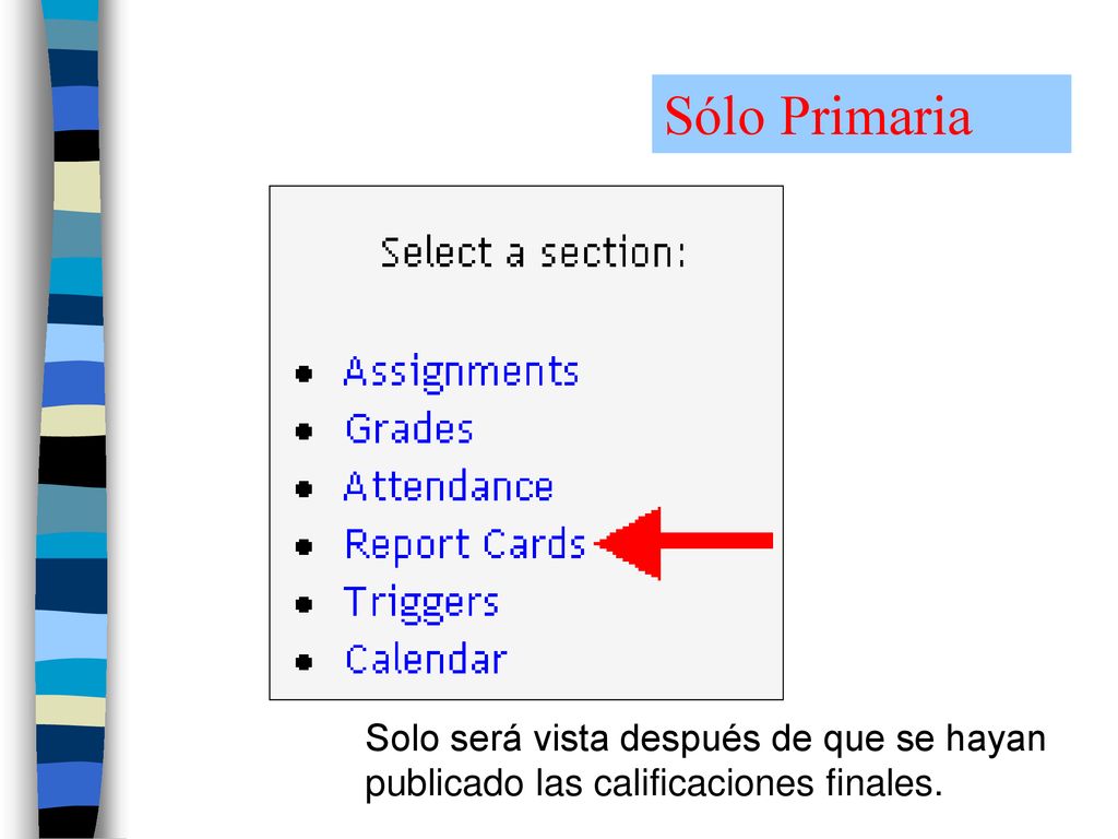 Sólo Primaria Solo será vista después de que se hayan publicado las calificaciones finales.