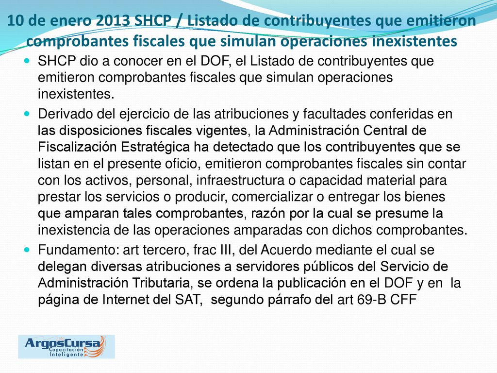 10 de enero 2013 SHCP / Listado de contribuyentes que emitieron comprobantes fiscales que simulan operaciones inexistentes