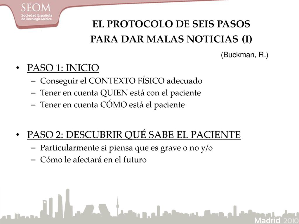 EL PROTOCOLO DE SEIS PASOS PARA DAR MALAS NOTICIAS (I)