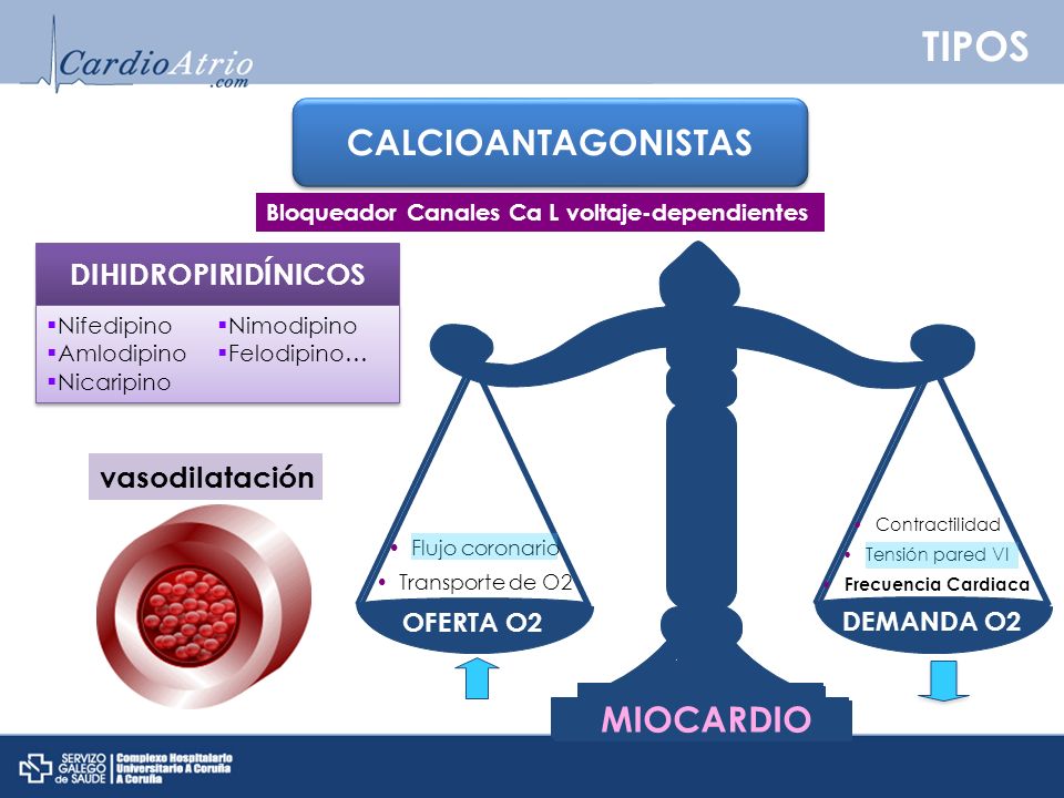 TIPOS CALCIOANTAGONISTAS MIOCARDIO DIHIDROPIRIDÍNICOS vasodilatación