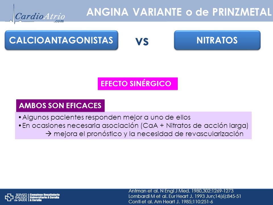 vs ANGINA VARIANTE o de PRINZMETAL CALCIOANTAGONISTAS NITRATOS